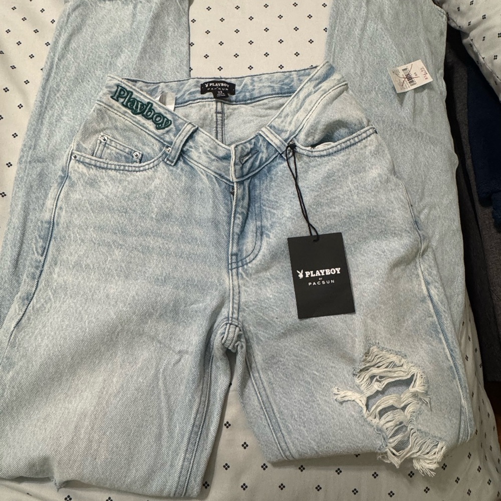 Brand New PLAYBOY Light Blue Distressed Boyfriend Jeans